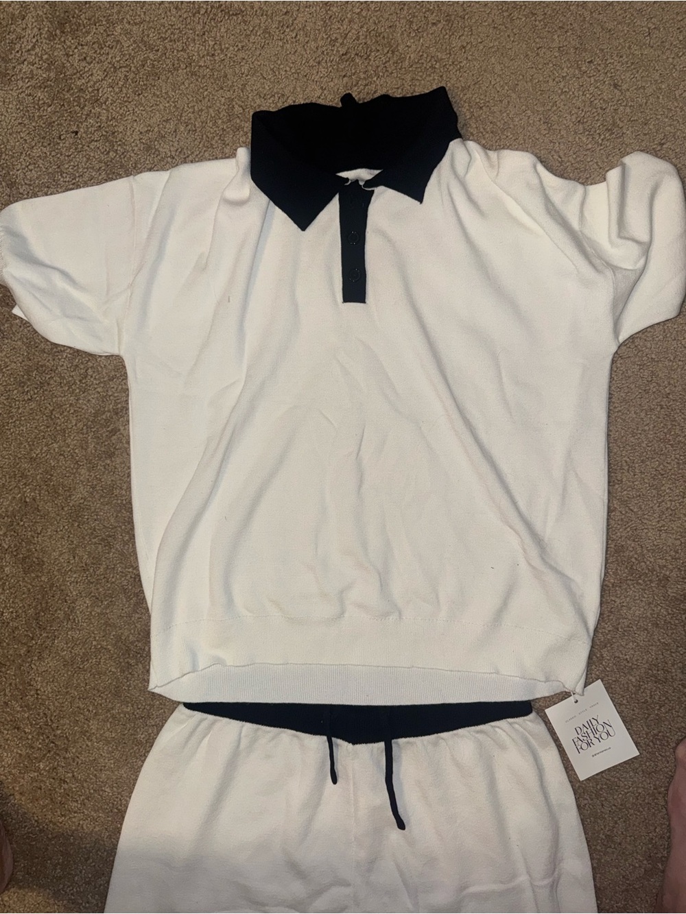 White Polo Top with Black Collar with matching Shorts